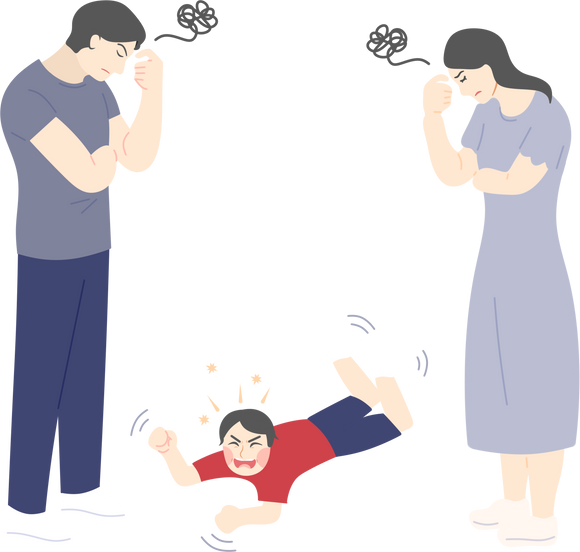 tantrum kid with stressed parent