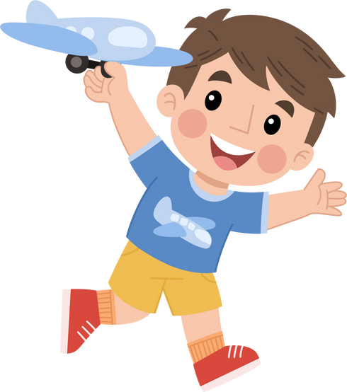 Little boy playing airplane toy